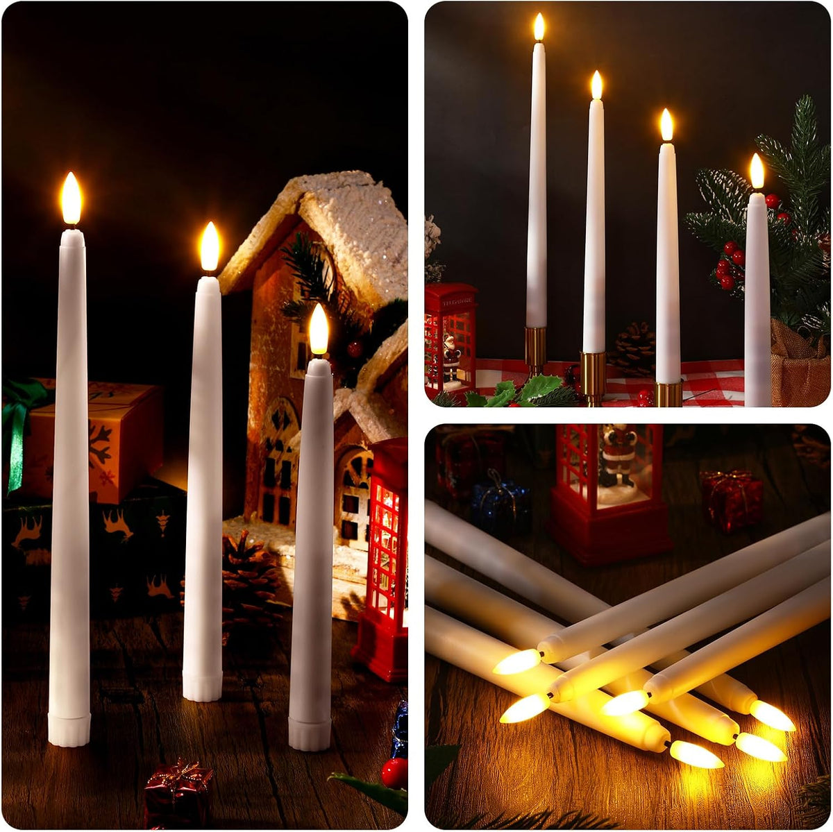 Baquler Flameless Taper Candles LED Flickering Candlesticks, White, 100 Pcs