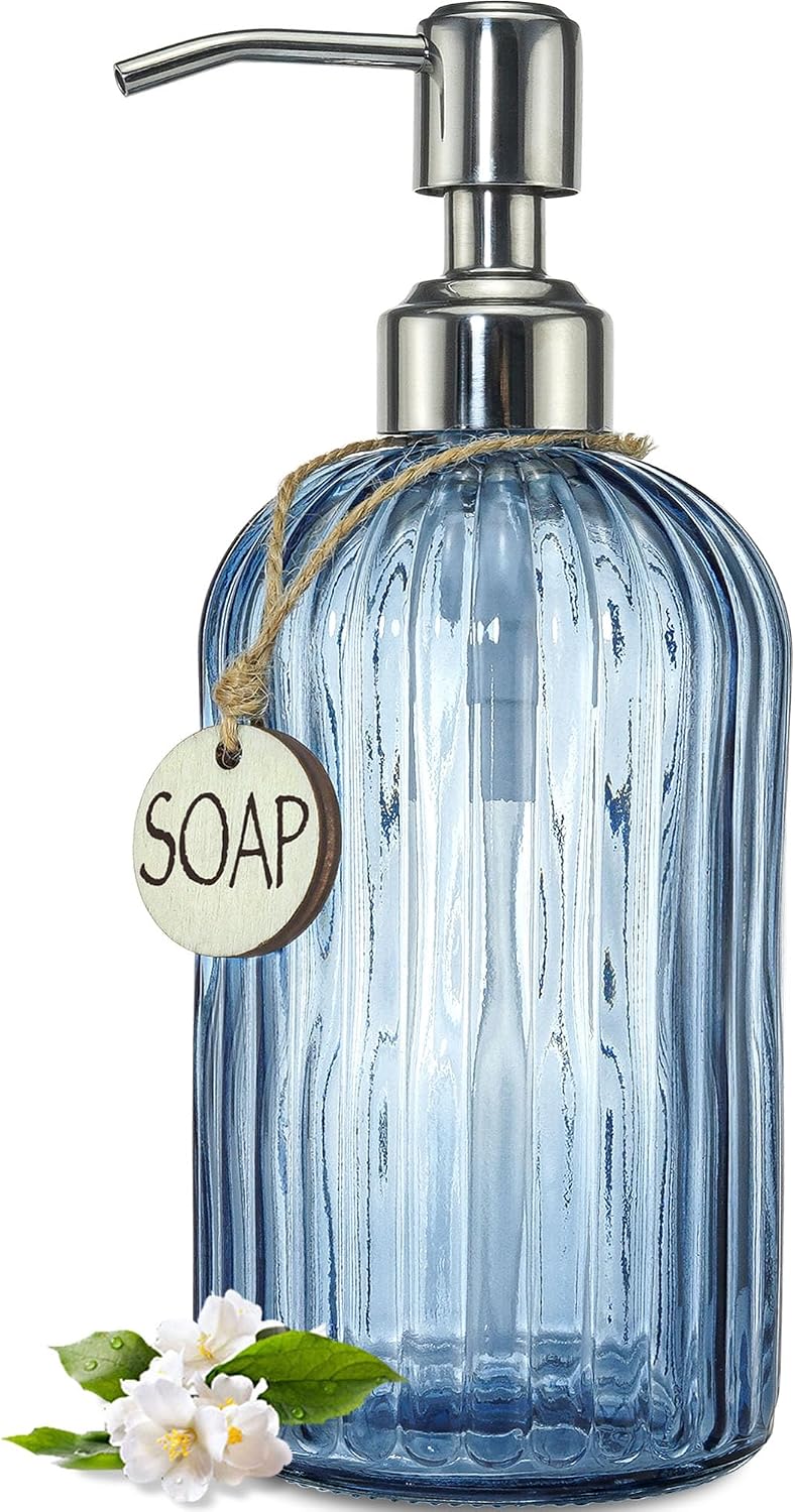 JASAI 18Oz Navy Blue Glass Soap Dispenser for Kitchen & Bathroom