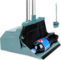 Tiumso Upgrade Broom and Dustpan Set, Broom with Dustpan Combo Sets, Large Brooms and Dust Pan with Handle, Self-Cleaning Dust Pans, Heavy Duty Broom and Dustpans Set for Lobby Kitchen Office - Green