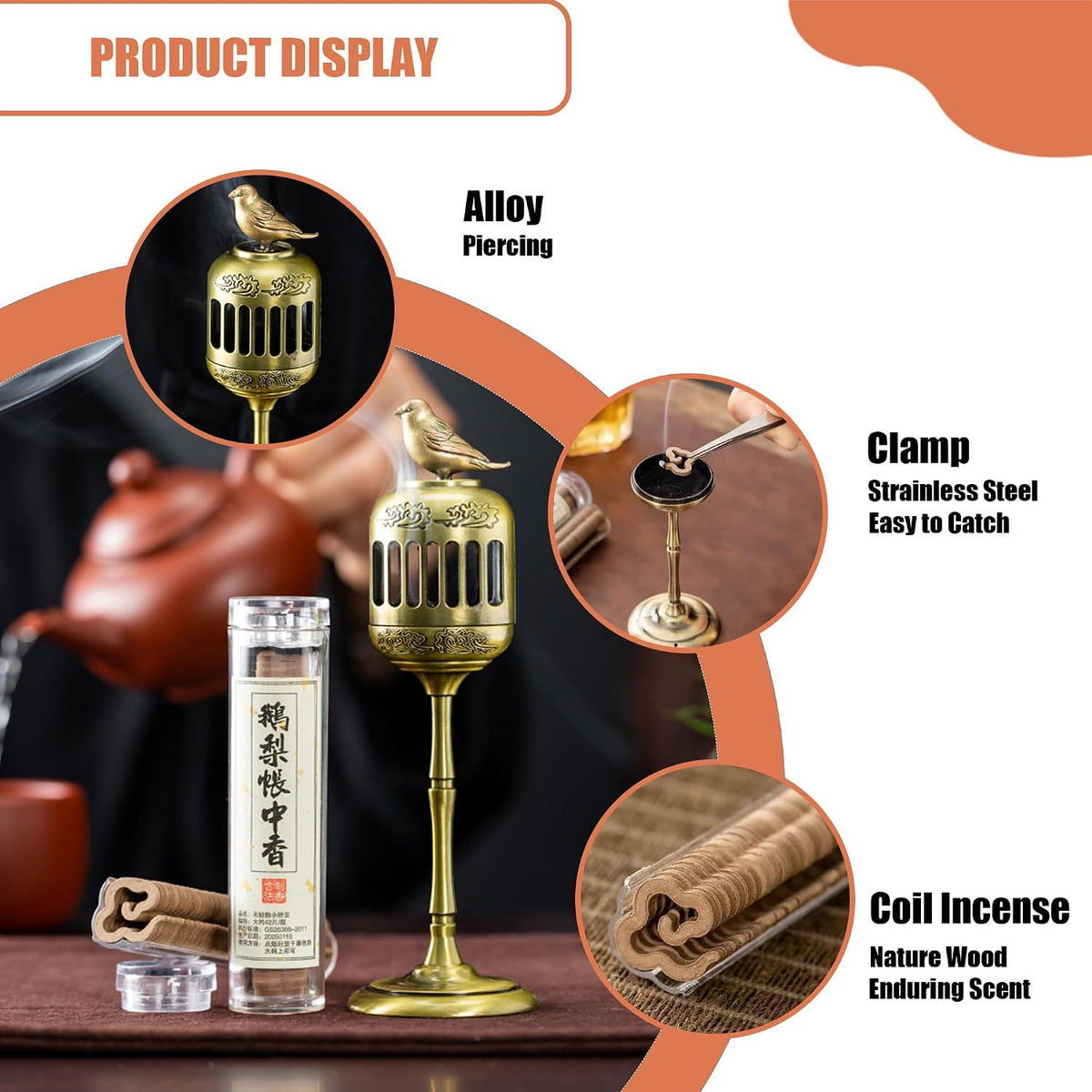 Oriental Sparrow Incense Burner Holder with 40 Pcs Incense Coils