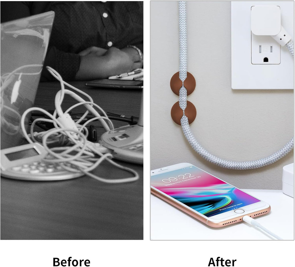 Flezoo 12PCS Coffee Adhesive Cable Clips Cord Organizer for Wire Management