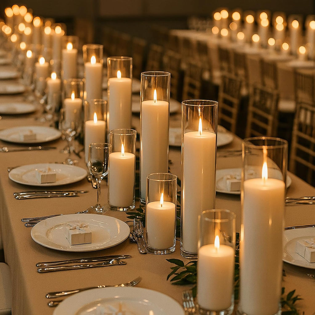 18 PCS Pillar White Candles in Glass,Hurricane Candles,Wedding Cylinder Candle,3 Different Lengths 2 x 3/6/8 Inch (6 Each),Creating an Atmosphere Suitable for Various Outdoor Activities.