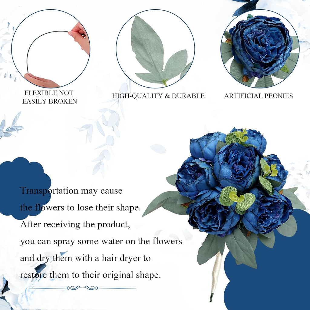 50Pcs Peonies Artificial Flowers Bulk, 4’’ Navy Blue