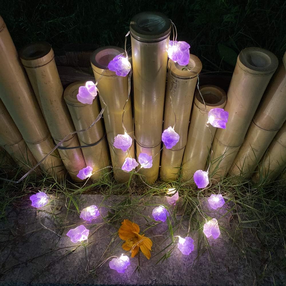 Genuine Amethyst Crystal Decorative Lights Cute Fairy String Lights 10ft 30 Natural Stones with Remote for Bedroom Hanging Ornaments Reiki Party Night Light Wedding Room Décor Mother's Day Gift