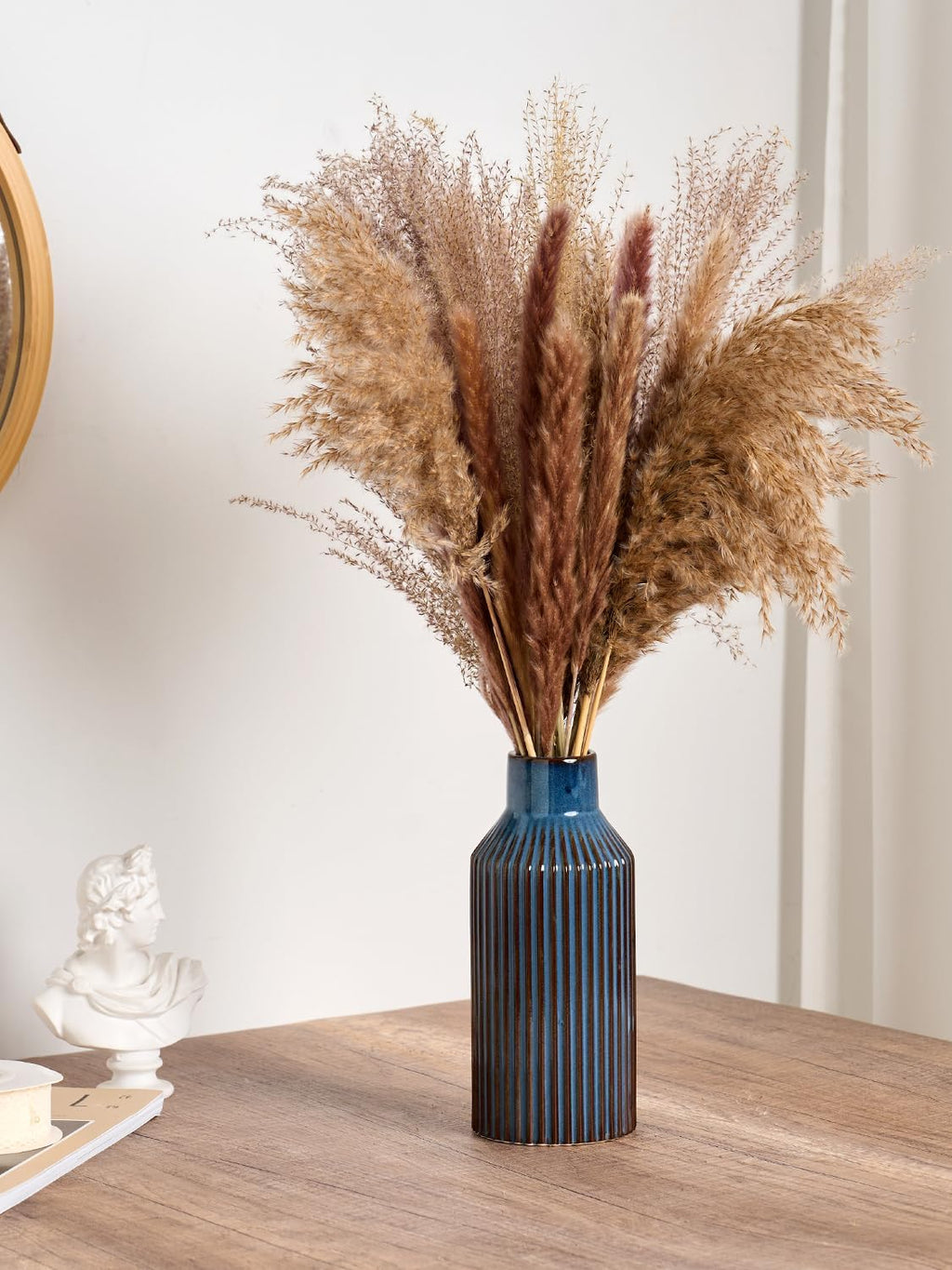 STHIE 8 Inches Ceramic Flower Vase, Blue Vases for Centerpieces
