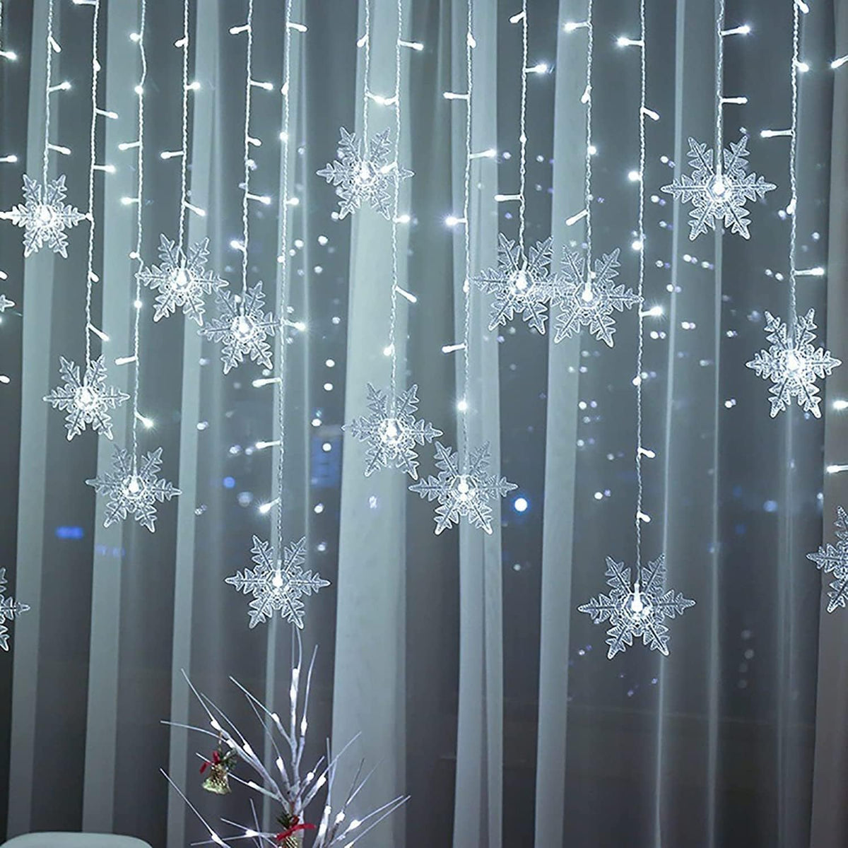 Christmas Snowflakes LED Curtain String Lights 11.5ft/3.5M 96LED Christmas Window Curtain Light Plug in String Light for Christmas Decor,Indoor and Outdoor,Birthday Party,Wedding, Bedroom Patio