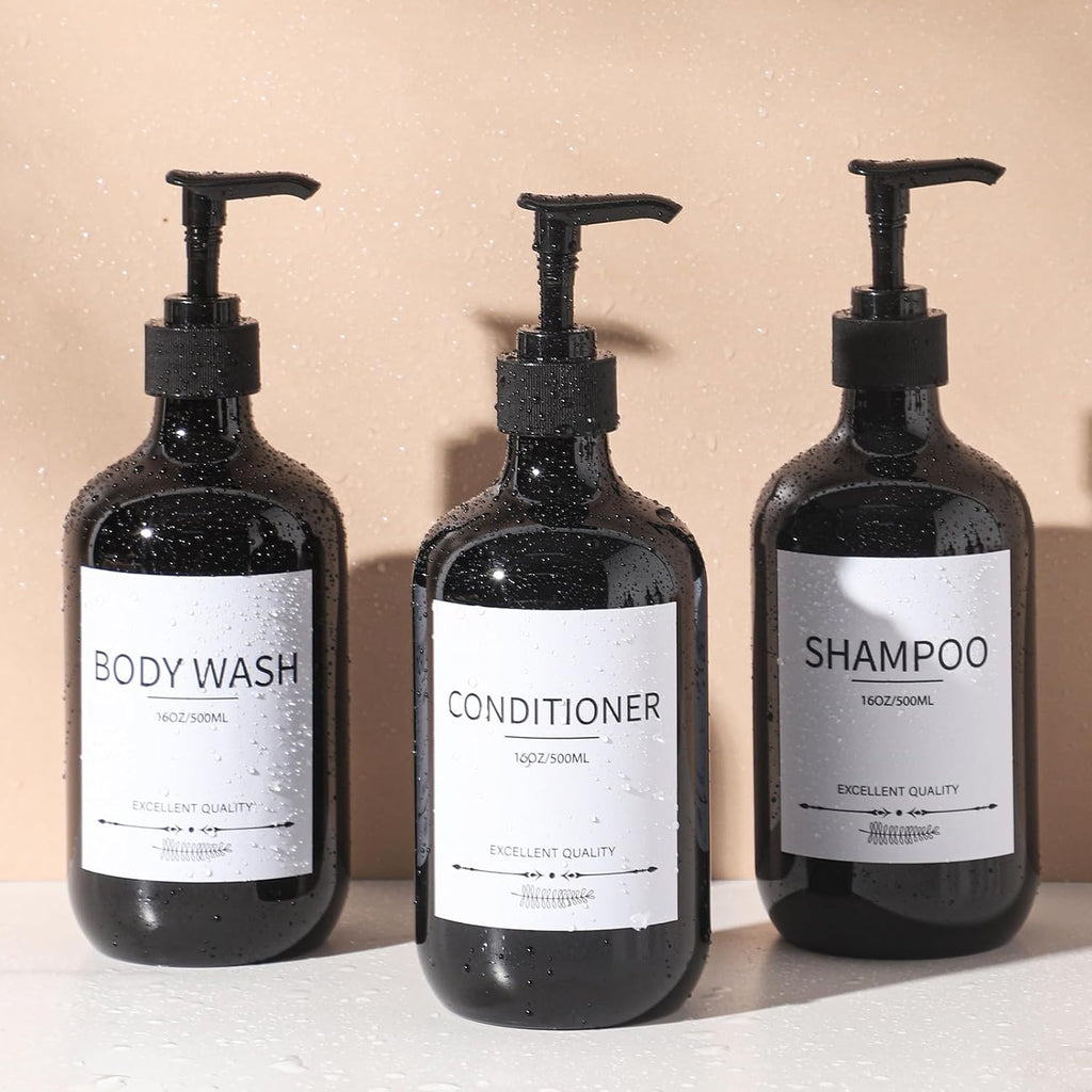 Stylish Shampoo Dispenser Bottles,(5Pack) 16.9oz Black Shampoo Bottles Refillable with Pump,Shampoo and Conditioner Dispenser