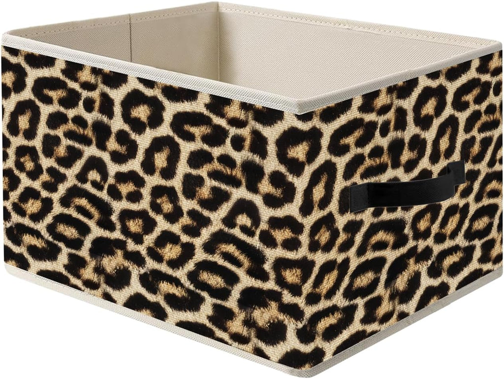 Trendy Leopard Cheetah Print Storage Bins, Funky Girly Y2K Wild Animal Cheetah Print Foldable Closet Organizers Storage Basket Toybox for Girls Room Bedroom Bathroom Clothes Toys Books