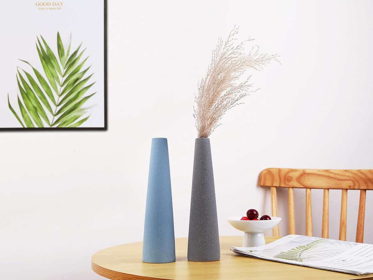 Ceramic Vase, Modern Home Decor Ceramic Vases, Frosted Porcelain vase, Grey Minimalist vases,Living Room Decoration，Ideal Shelf, Best Decoration. (Blue)