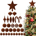 Acostop Brown Velvet Star Christmas Tree Topper & Ornaments Set, 30Pcs