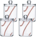Gredecor 4 Pack Apothecary Jars Baseball Softball Red Lace Qtip Holder Organizer Clear Airtight Canister for Cotton Swabs Storage Acrylic Plastic Jar with Lids