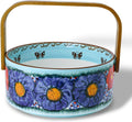 Handmade Fruit Berry Basket, Candy Bowl with Handle, 20 oz (Glazed Blue)