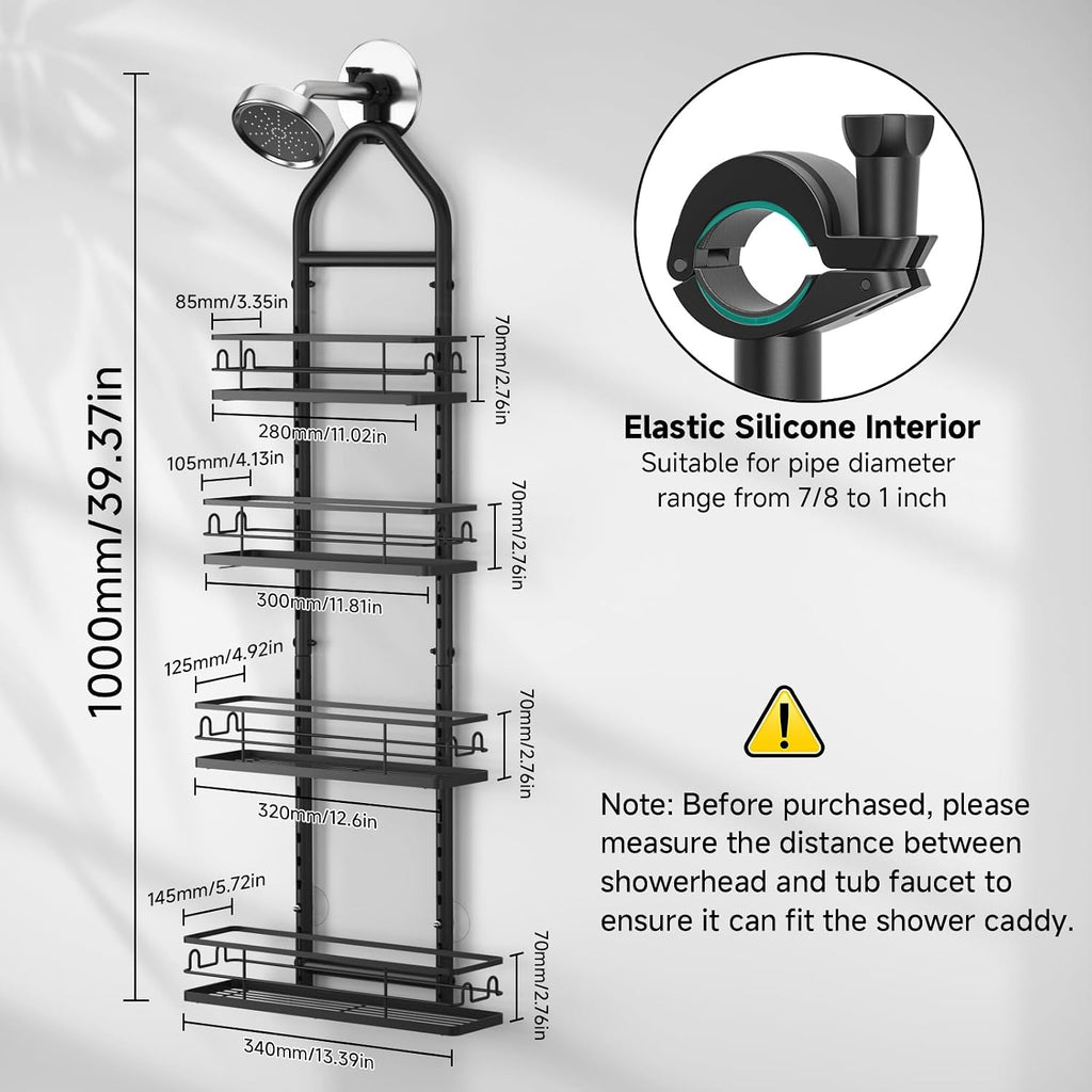 Shower Caddy Hanging Rustproof, 4 Tier Adjustable Hanging Shower Caddy Over Showerhead, No Drilling Handing Shower Racks for Bathroom Shampoo Soap Storage