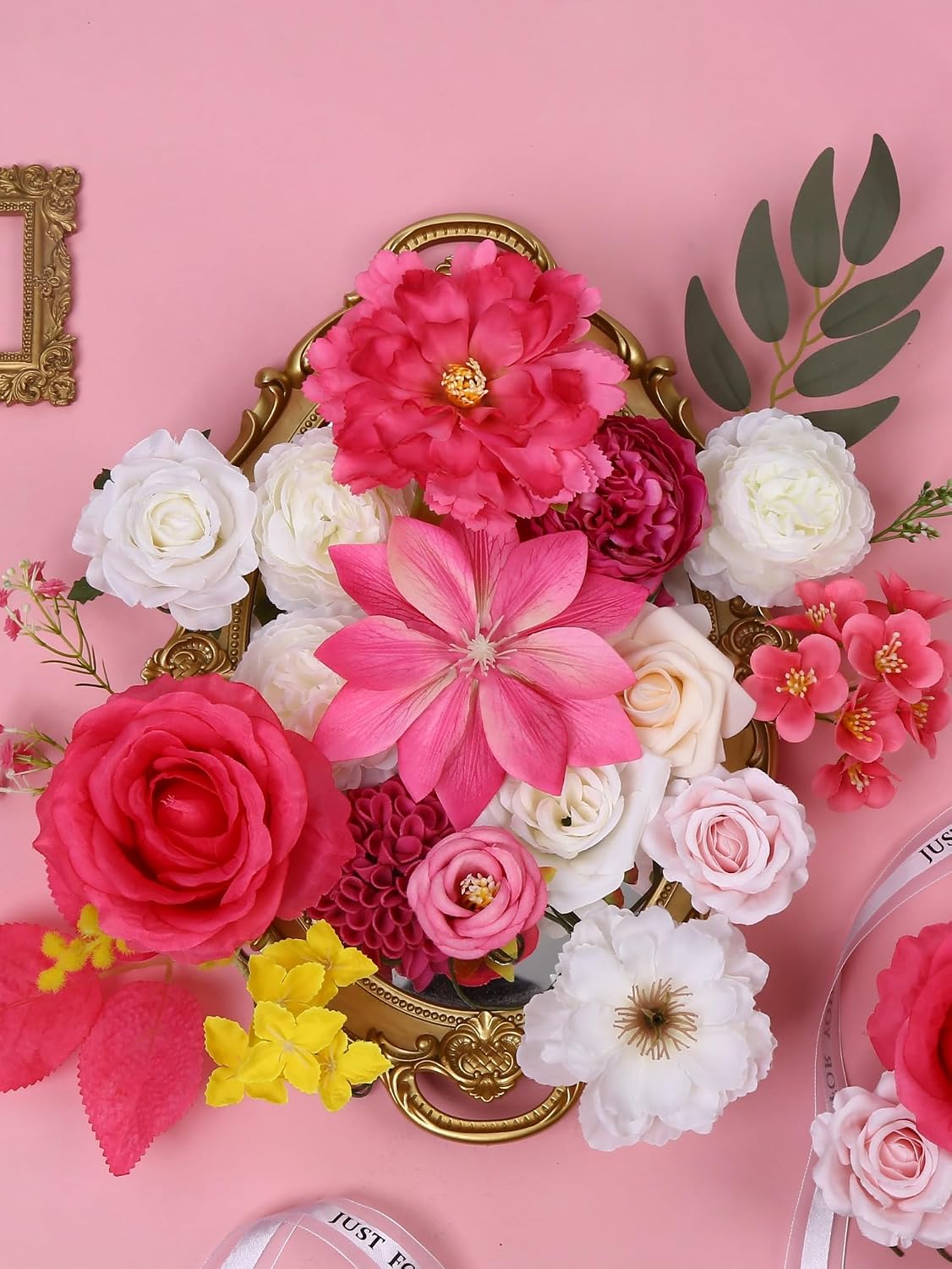Artificial Flower Combo Hot Pink Silk Flowers for DIY Wedding Bridal Bouquets Table Cake Arch Floral Arrangement Table Centerpieces Baby Shower Party Home Decor