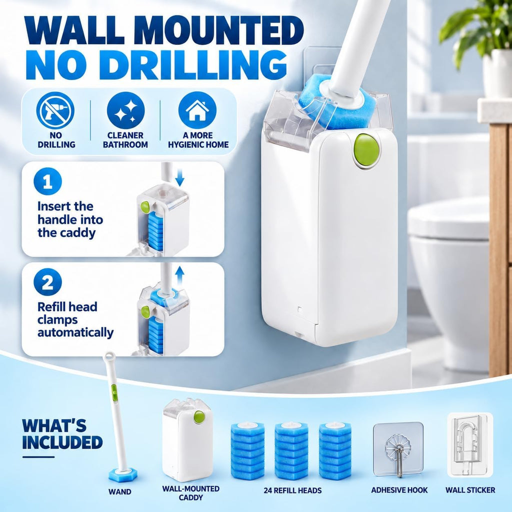 Disposable Toilet Brush and Holder Set, 24 Toilet Wand Refills