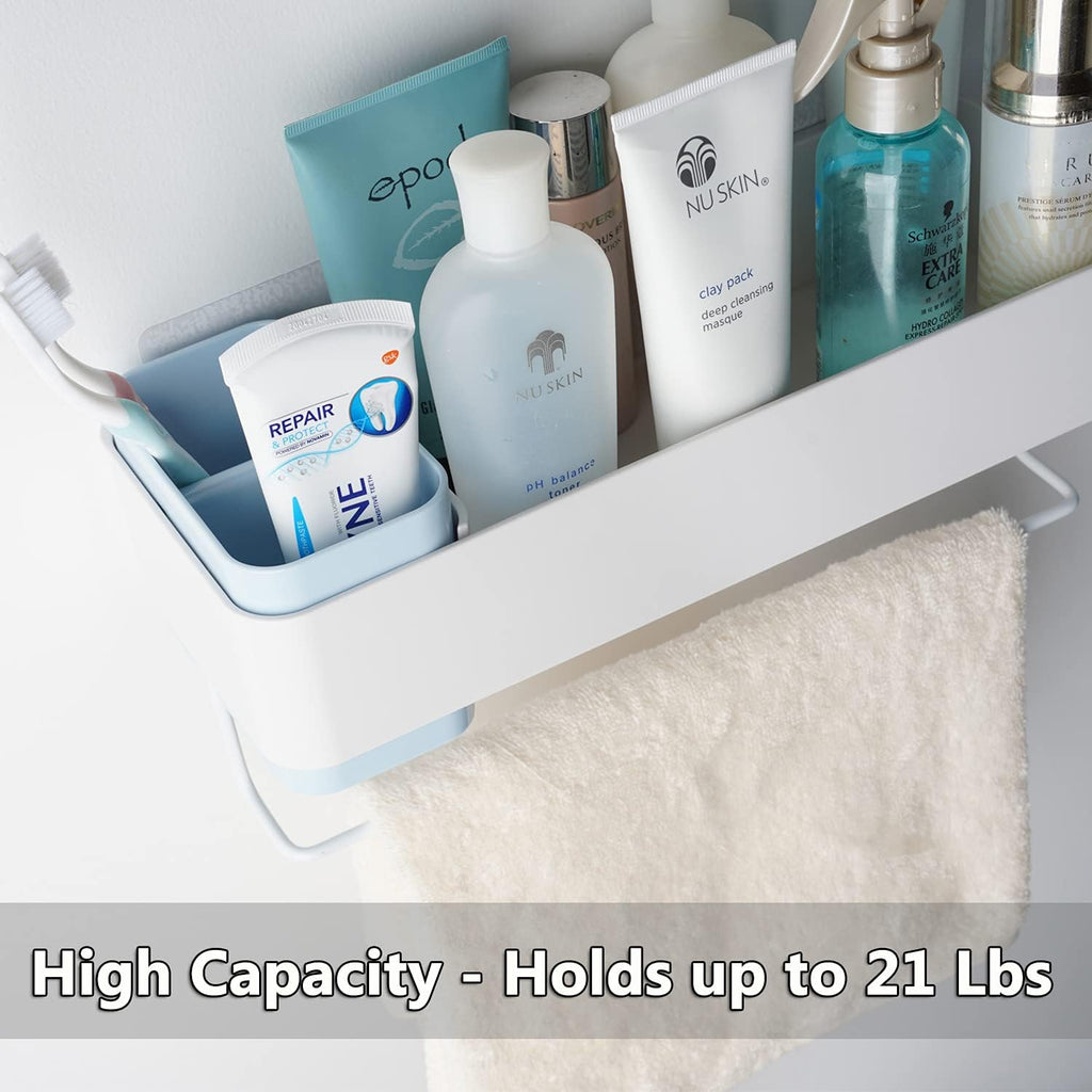 Bathroom Organizer Mirror, Restroom Shelf Adhesive Wall Mount No Drilling Basket Rack Shelves Shower Caddy Blue