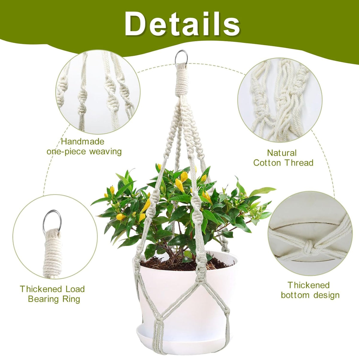 Macrame Plant Hangers, 20 inch Plant Hangers Indoor, Short No Tassels