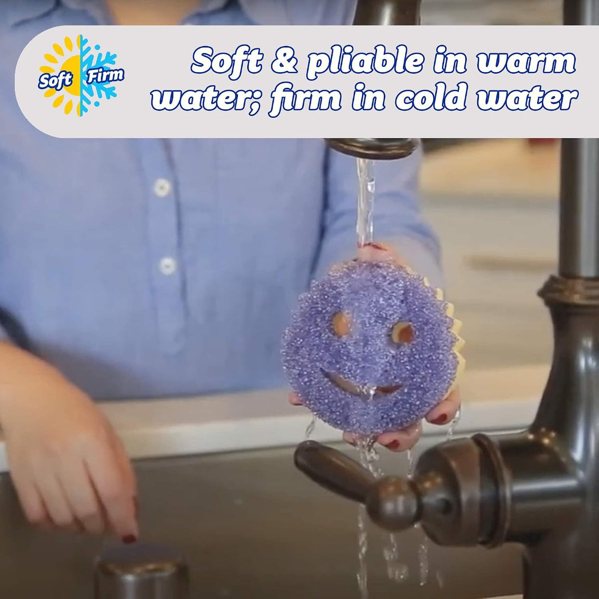 Scrub Daddy Scrub Mommy Cleaning Sponges - Dual Sided Non Scratch Sponge Scourers, Smiley Kitchen Sponges for Dishwashing & Bathroom, FlexTexture Dish Scrubber Sponge, Blue Twin Pack
