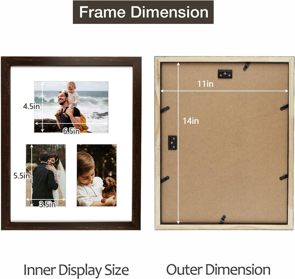 Golden State Art 11x14 Dark Brown Wood Picture Frame for 5x7 and 4x6 Photos