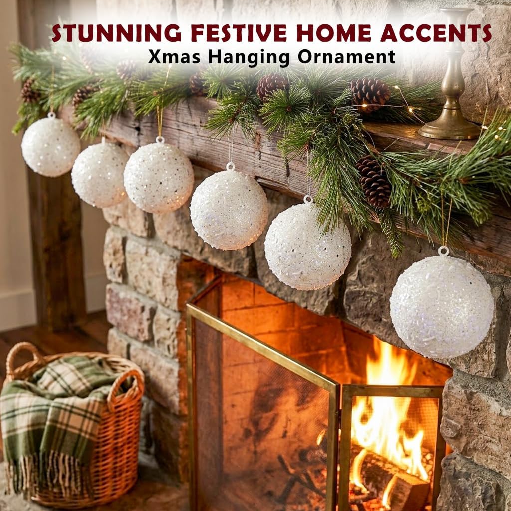 4Pcs 4.7" Large White Christmas Balls Ornaments for Christmas Trees