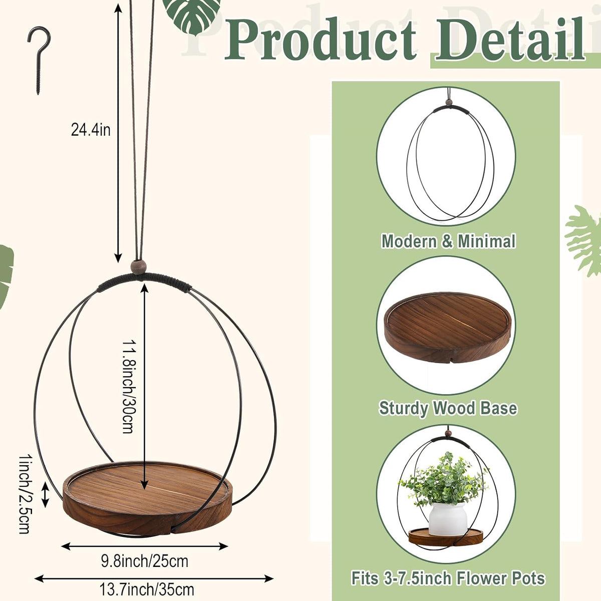 Threehoney 1 Pack 9.8'' Hanging Planter for Indoor Plants, Plant Hangers