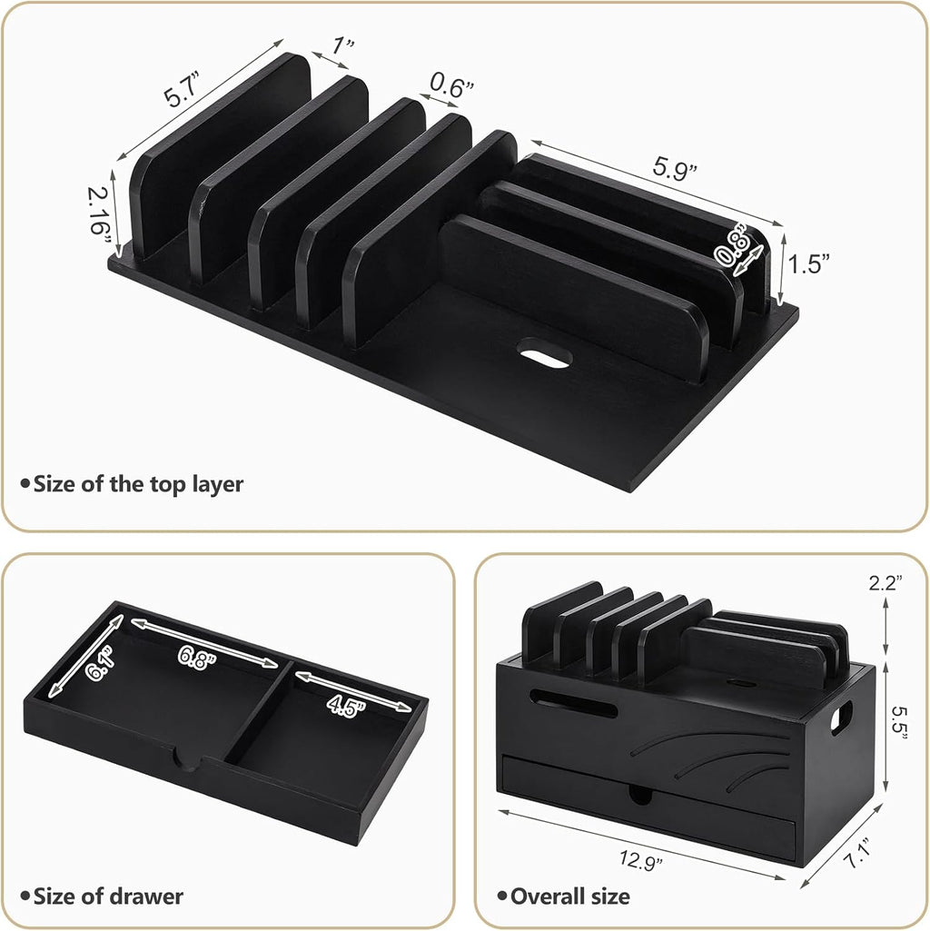 Homde Bamboo Charging Station Organizer: 6 Compartments and Drawer