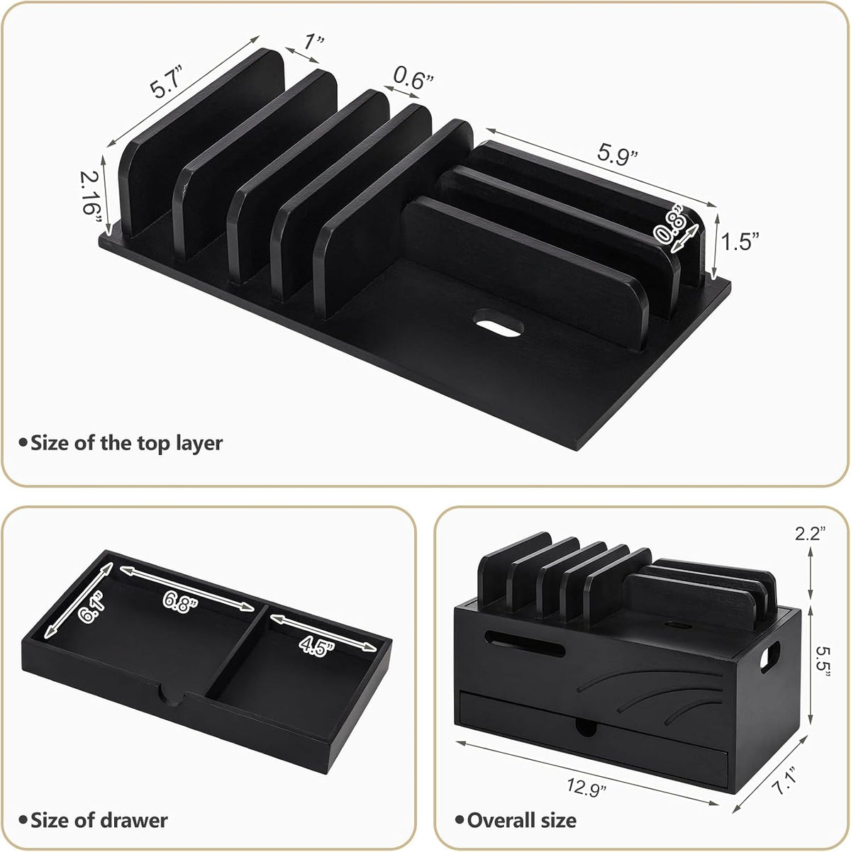 Homde Bamboo Charging Station Organizer: 6 Compartments and Drawer