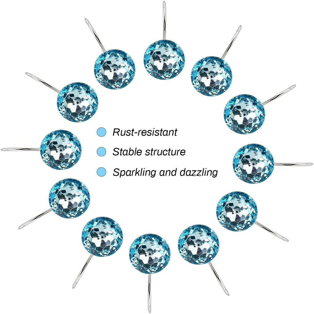 Blue Diamond Crystal Bling Shower Curtain Hooks Rings for Bathroom,12PCS