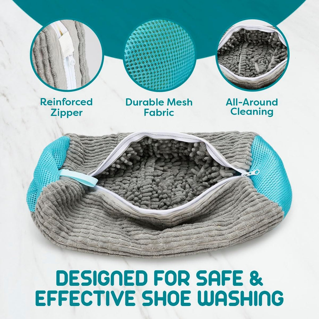 ZENO Shoe Washing Machine Bag - 2pcs - Laundry Shoe Bag for Washer and Dryer - 2pc Reusable Sneaker Cleaning Sack for All type of Tennis - Reinforced Zipper, 360° Deep Cleaning (Gray)