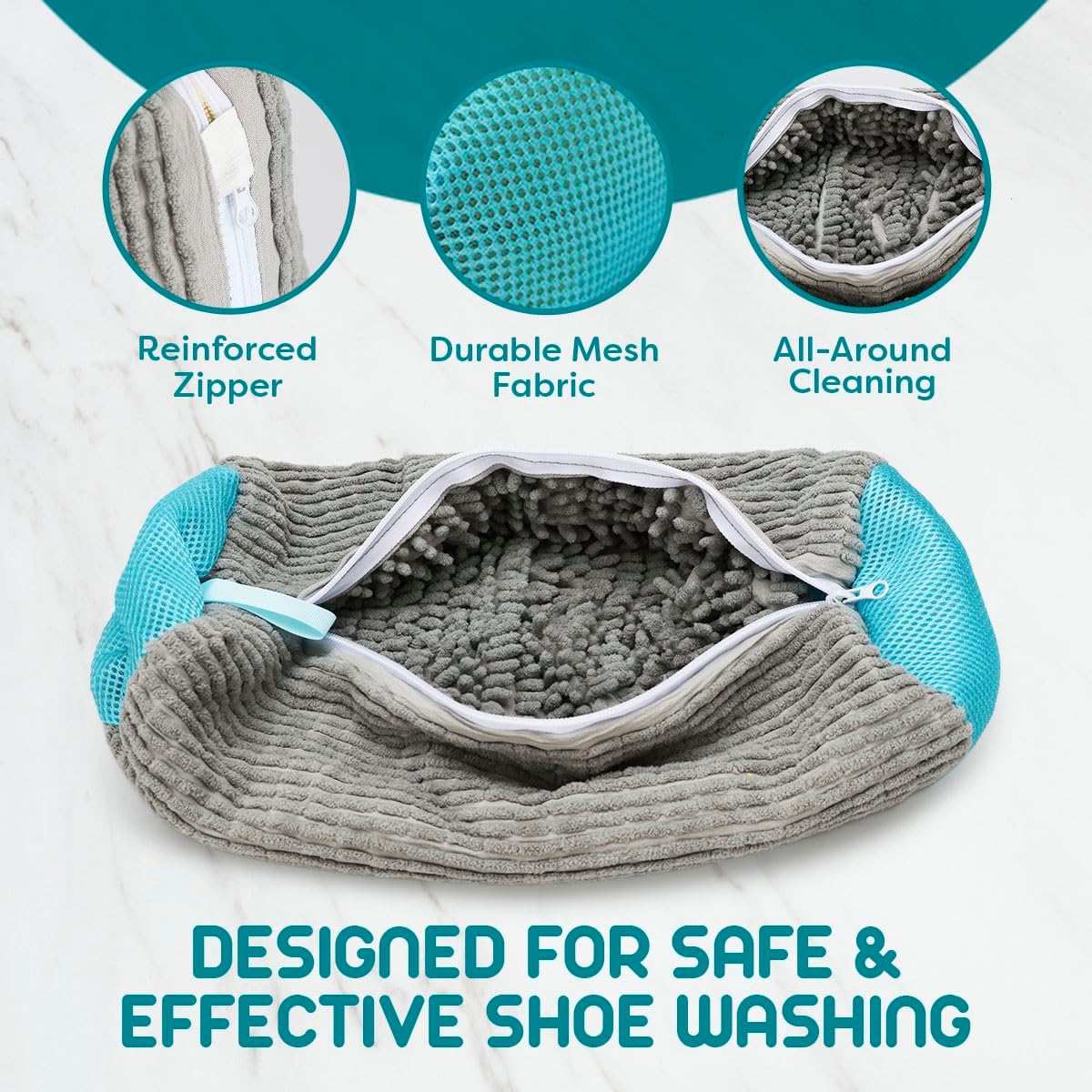 ZENO Shoe Washing Machine Bag - 2pcs - Laundry Shoe Bag for Washer and Dryer - 2pc Reusable Sneaker Cleaning Sack for All type of Tennis - Reinforced Zipper, 360° Deep Cleaning (Gray)