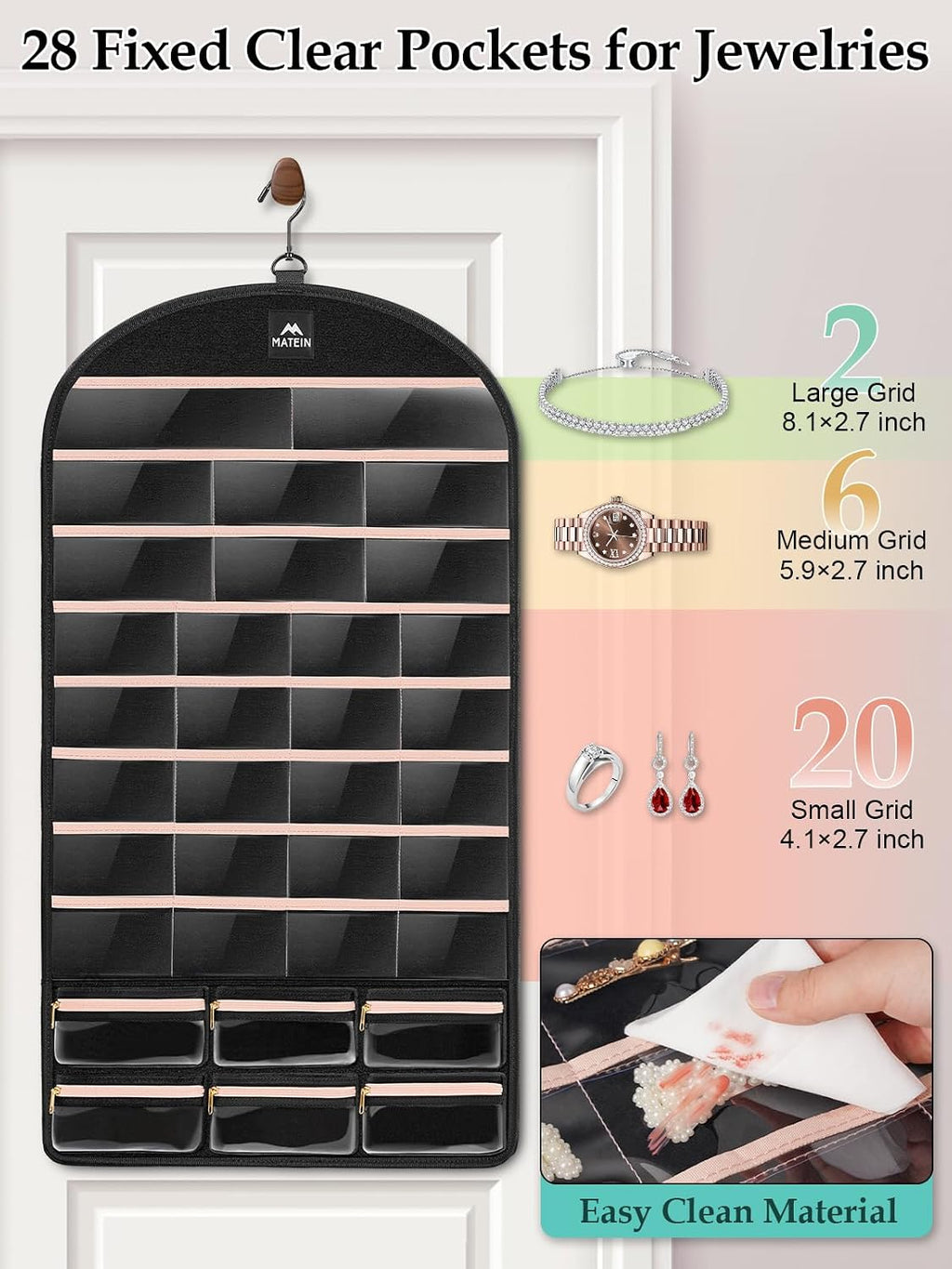 MATEIN Hanging Jewelry Organizer with Removable Zipper Jewelry Pouches