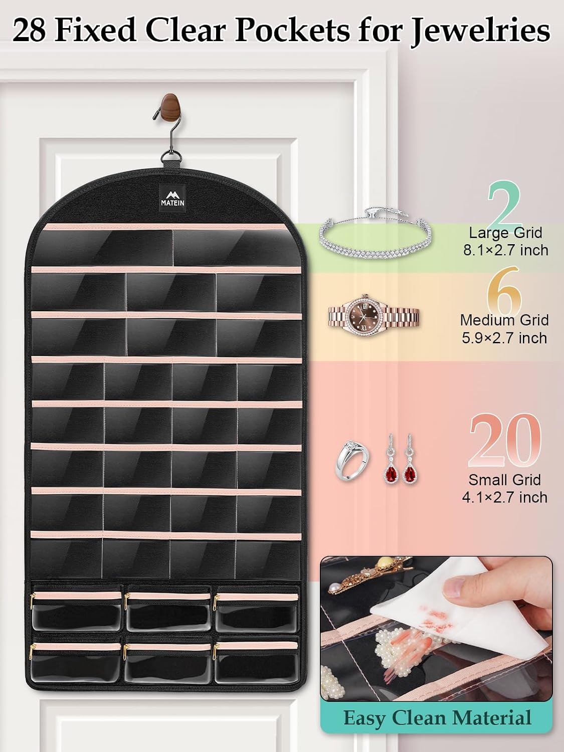 MATEIN Hanging Jewelry Organizer with Removable Zipper Jewelry Pouches