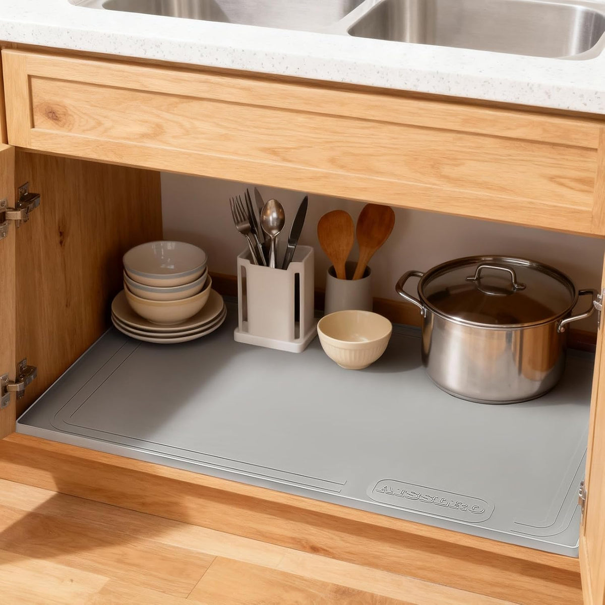 Under Sink Mat 34" X 22", Waterproof Silicone Cabinet Kitchen Liner, Gray