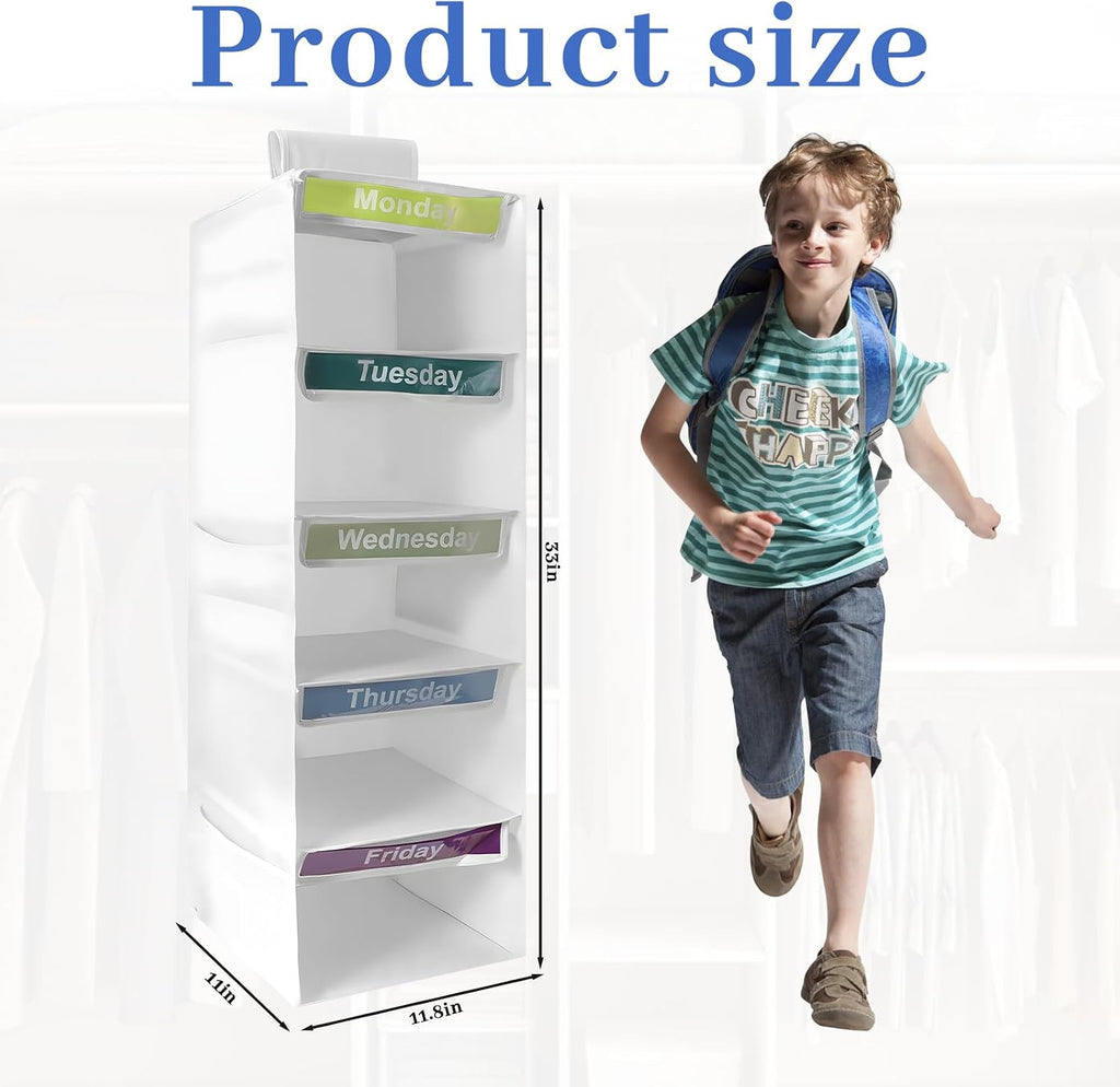 5-Shelf Weekly Clothes Organizer for Kids (White)