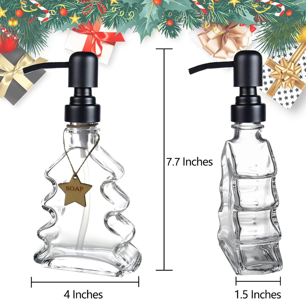 Christmas Tree Soap Dispenser, Glass Soap Dispenser with Black 304 Rust Proof Pump, Christmas Tree Shaped Great for Xmas Decor, Hand Soap, Dish Soap, Kitchen, Bathroom