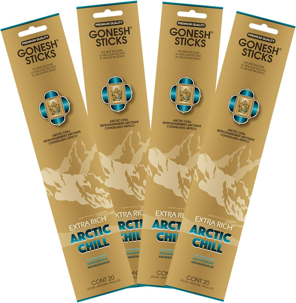 Gonesh - Extra Rich Scented Incense Sticks - Non-Toxic 10” Slow Burn Aromatic Sticks - Artic Chill - 80 Pack