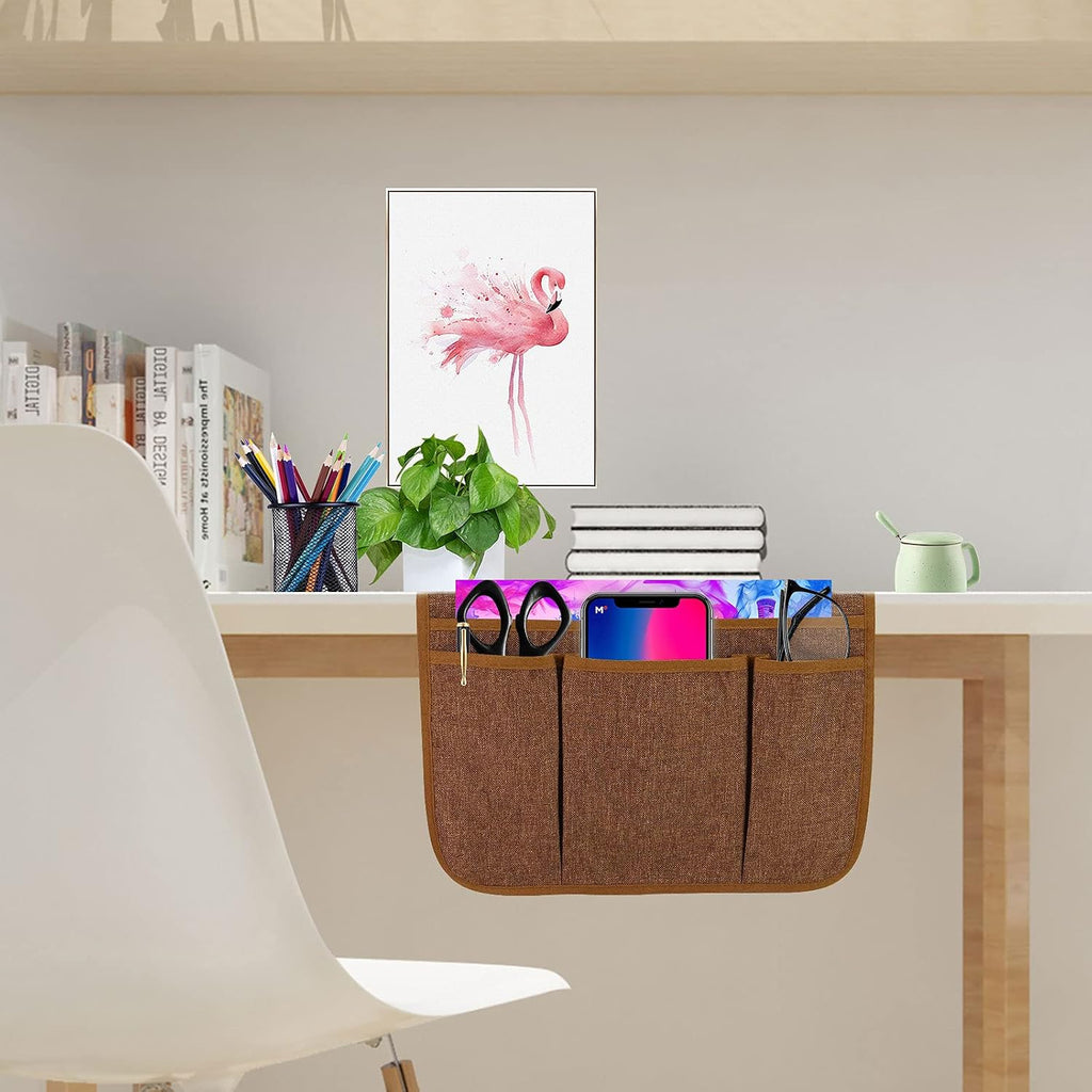 Bedside Caddy Bedside Storage Organizer Magazine Phone Tablet iPad Remote Holder, Organizer Caddy for Home College Dorm Bed, Sofa, Bunk Bed (Chocolate)