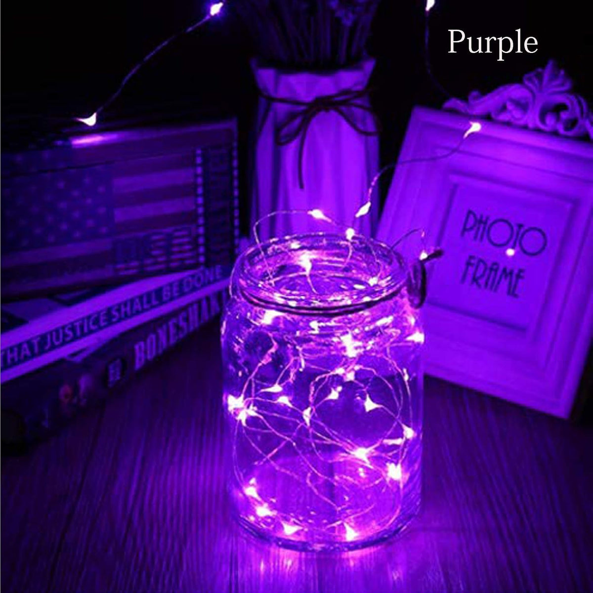 VOOKRY 8 Pack 30 Led Fairy Lights Battery Operated String Lights - 10 ft Purple Waterproof Silver Wire Starry Firefly Moon Lights for DIY Wedding Party Table Centerpieces Bedroom Halloween Christmas
