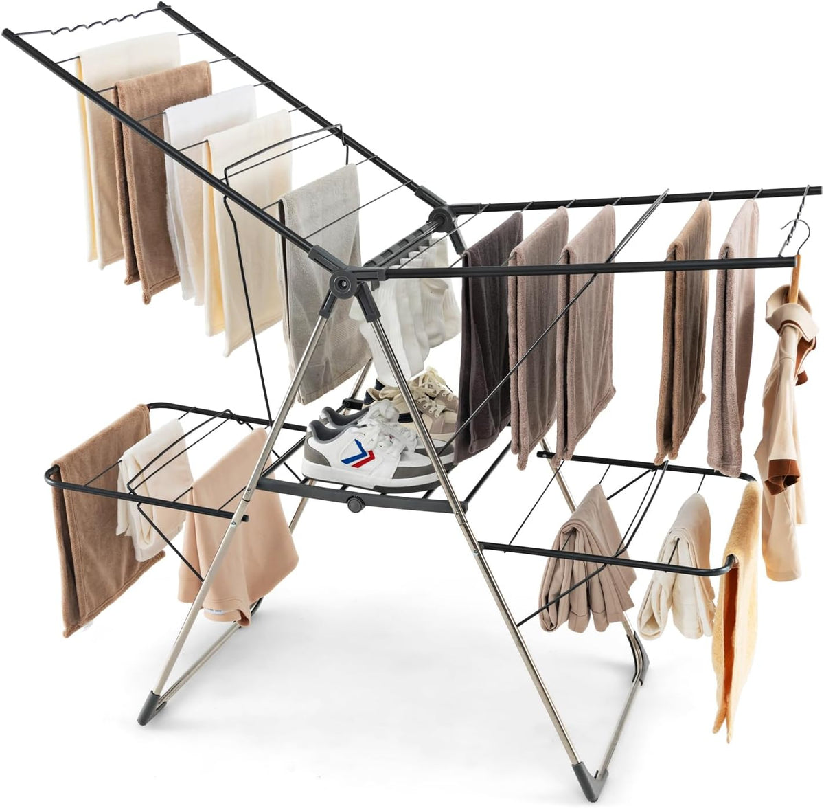 Tangkula 2-Tier Freestanding Foldable Clothes Drying Rack, No Assembly