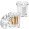 SheeChung 2 Pack Glass Qtip Holder Dispenser Set, Apothecary Jars with Lids