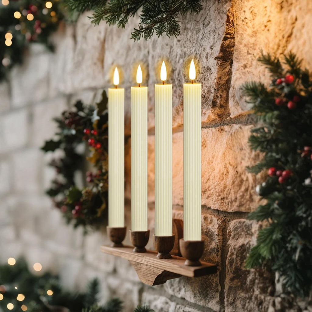 Ivory Flameless Taper Candles Battery Operated with Remote Timer