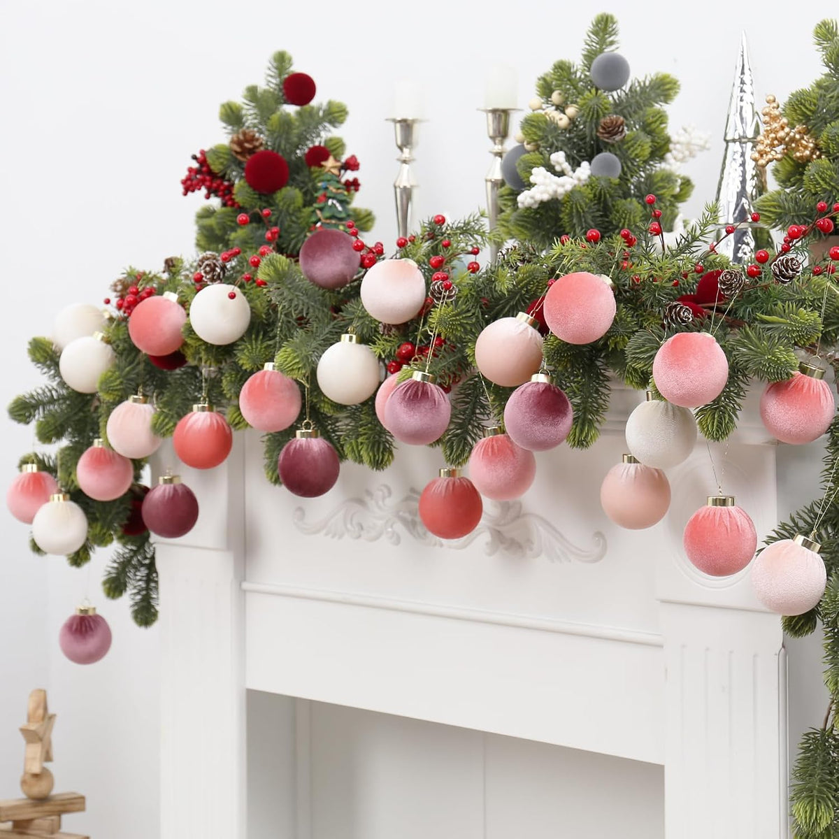 30PCS Velvet Christmas Ball Ornaments Set for Xmas Tree Decorations