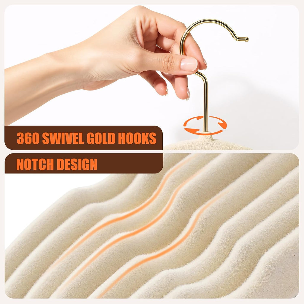 Flottian 100 Pack Beige Velvet Hangers Non Slip,Felt Hangers with Gold Hook