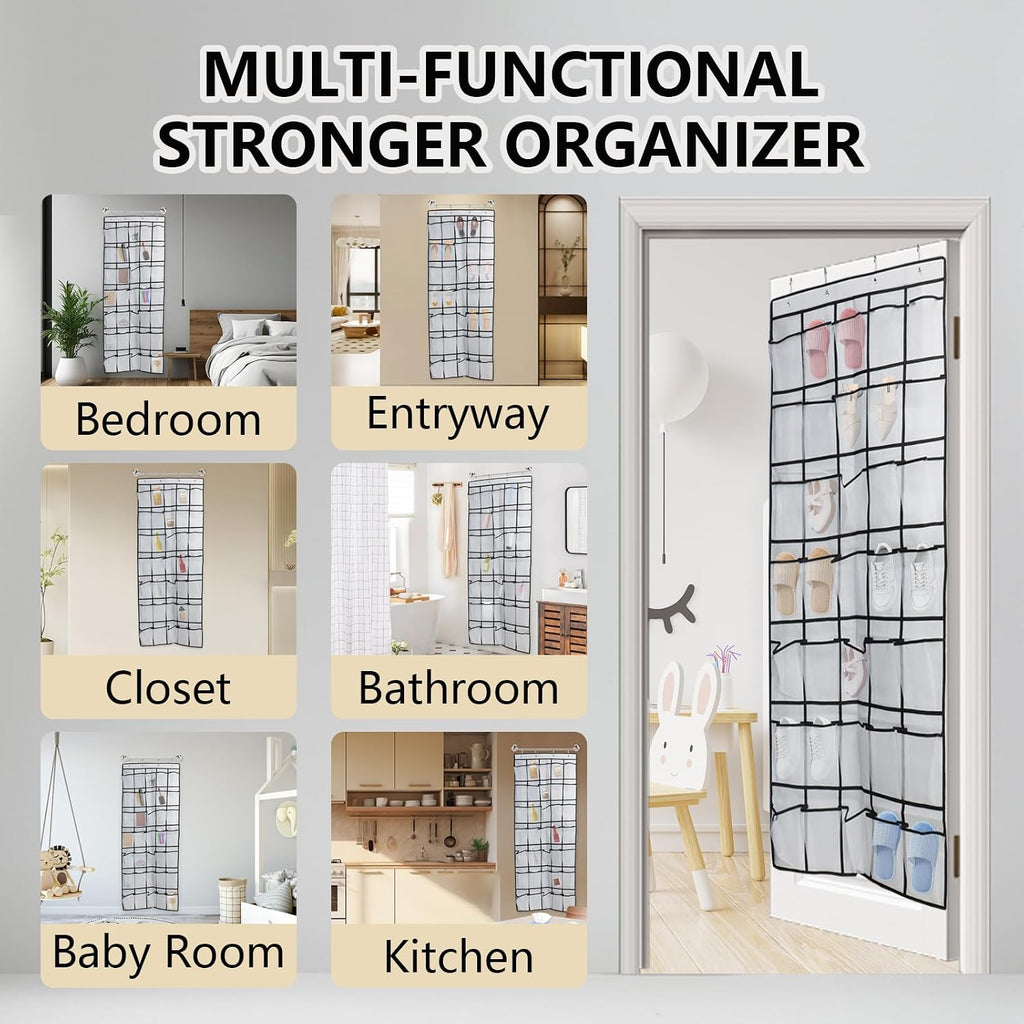 Over the Door Shoe Organizer, 35 Mesh Pockets, White, 4 Metal Hook