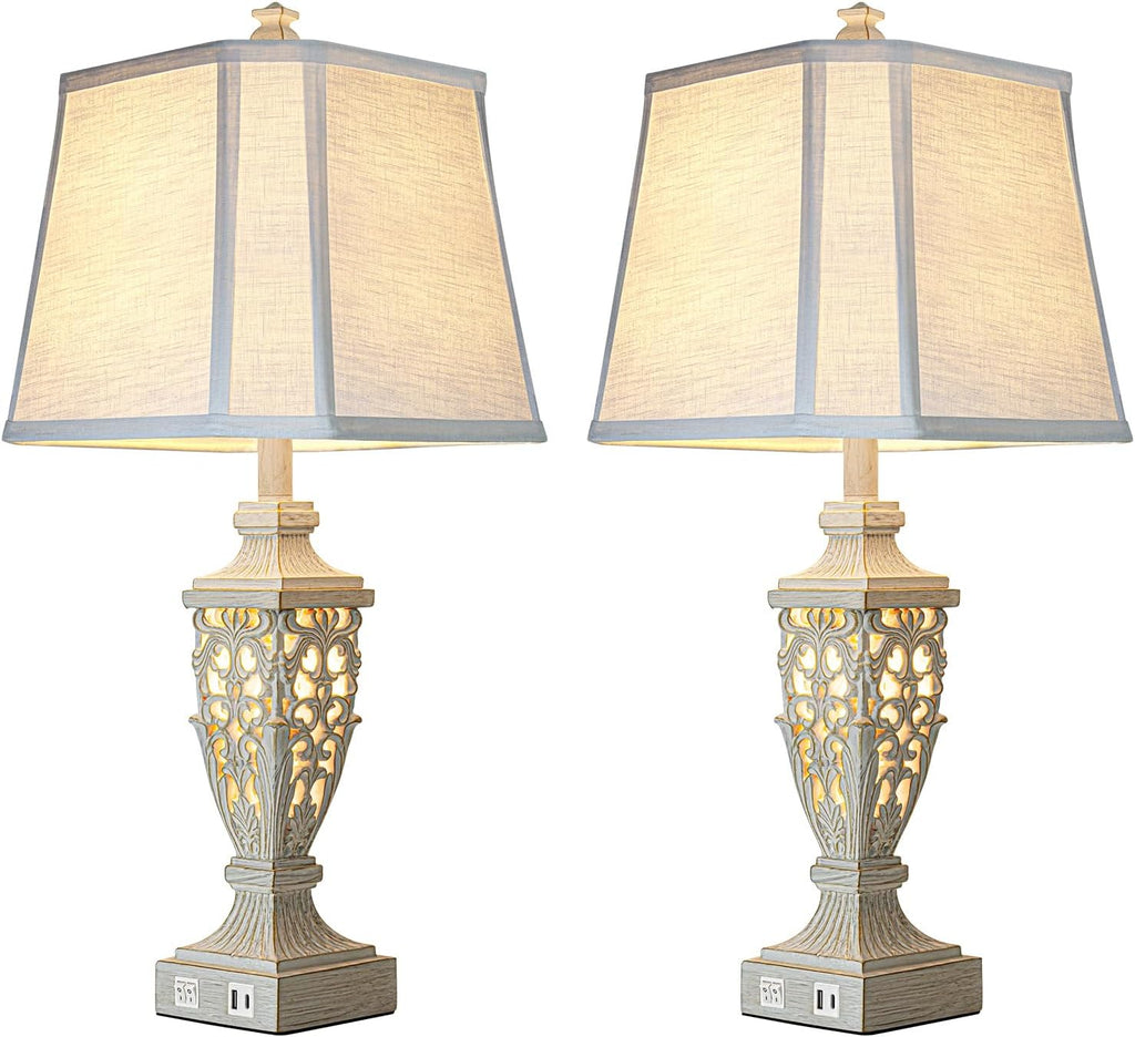 Scenekoy 28.5" Resin Table Lamps with Night Light for Bedroom Living Room