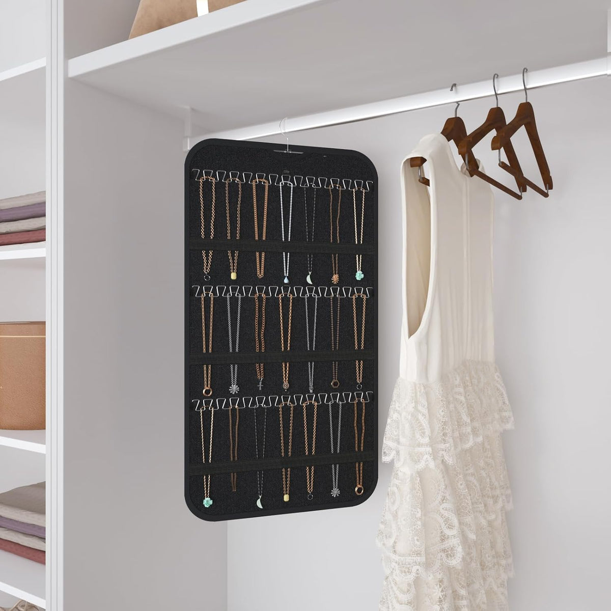 Double-Sided Hanging Jewelry Organizer for Necklaces Earrings, 2-Pack Black