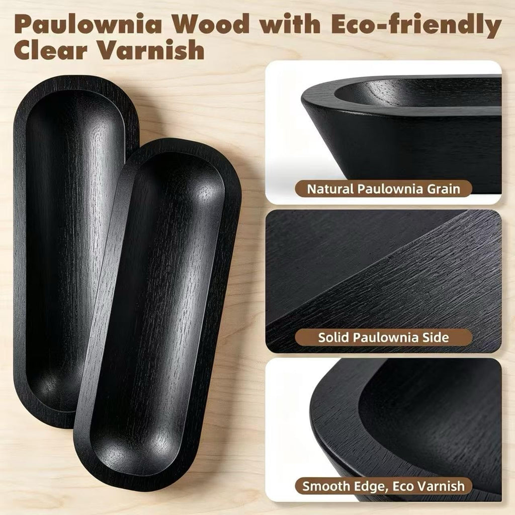 Long Wood Dough Bowl 15.7 x 5.67 x 1.9in Hand Carved Wooden Dough Bowls for Decor Wood Dough Bowls Decorative Wooden Dough Fruits Bowl for Table Centerpiece(black)