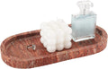 Italy Natural Travertine Stone Tray for Jewelry, Candles, Perfume, Trinket, Marble Oval Vanity Trays for Bathroom, Dresser, Kitchen, Countertop Storage Organizer for Home Decor Red (WH029)