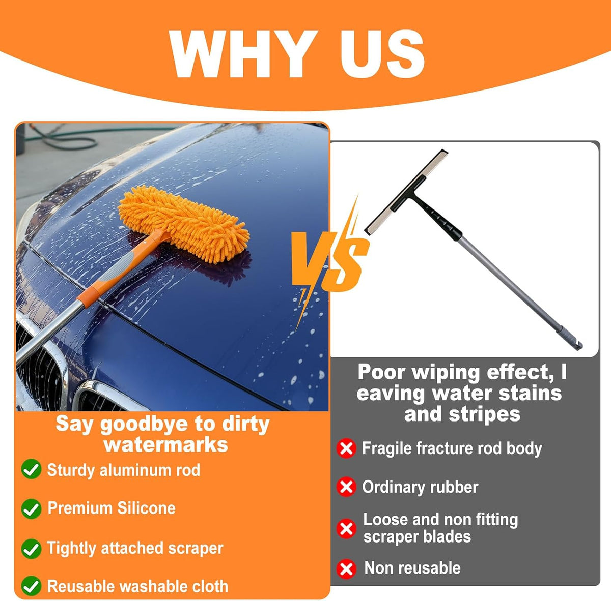 67" Window Squeegee for Window Cleaning with Extension Pole, 3-in-1