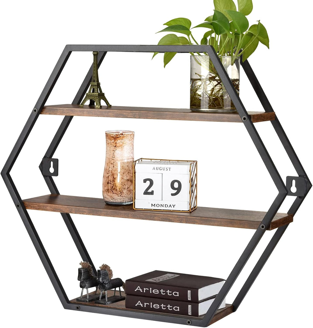 Hexagon Shelves for Wall, Decorative Hexagon Floating Shelves